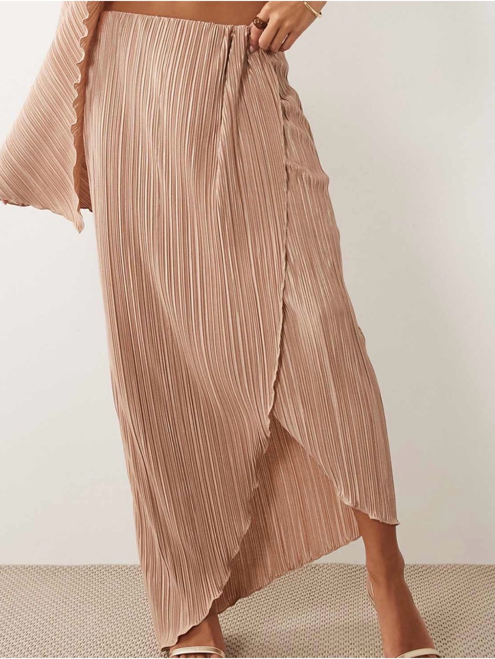 ASOS Pleated Wrap Maxi Skirt in Nude Pink (part of a set sold separately)